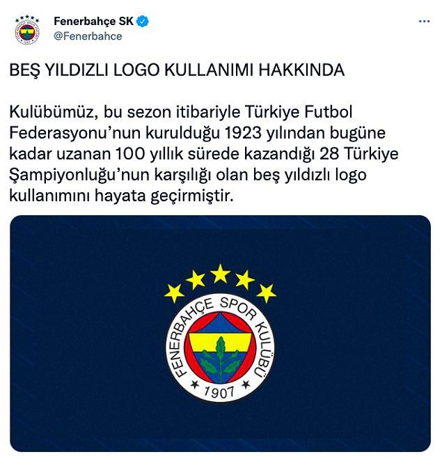 Fenerbahçe Spor Kulübü yaptığı 5 yıldızlı logo kullanımı hususunda bir açıklama yaptı.