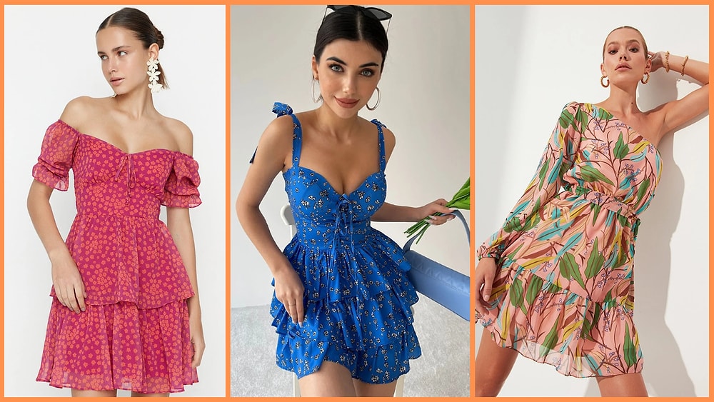 Son Senelerin Modası Olmuş Renkli Volanlı Elbiseler