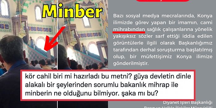 Tepkiler Yükseldi: Konya'daki İmamla İlgili Açıklama Yapan Diyanet, Mihrap ile Minberi Karıştırdı!