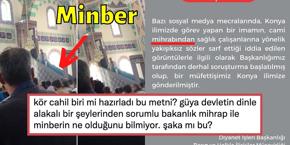 Tepkiler Yükseldi: Konya'daki İmamla İlgili Açıklama Yapan Diyanet, Mihrap ile Minberi Karıştırdı!