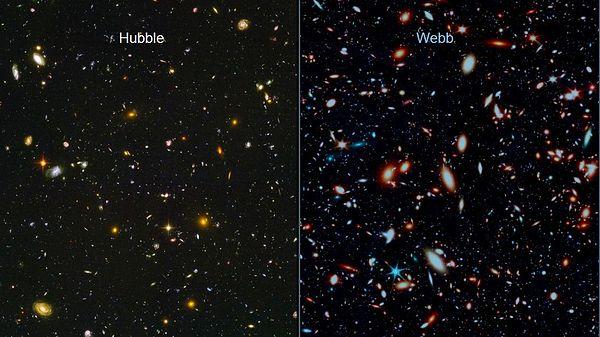 Karşılaştırma için 1990 yılında uzaya gönderilen Hubble teleskobundan alınan görüntüyü de bırakalım;
