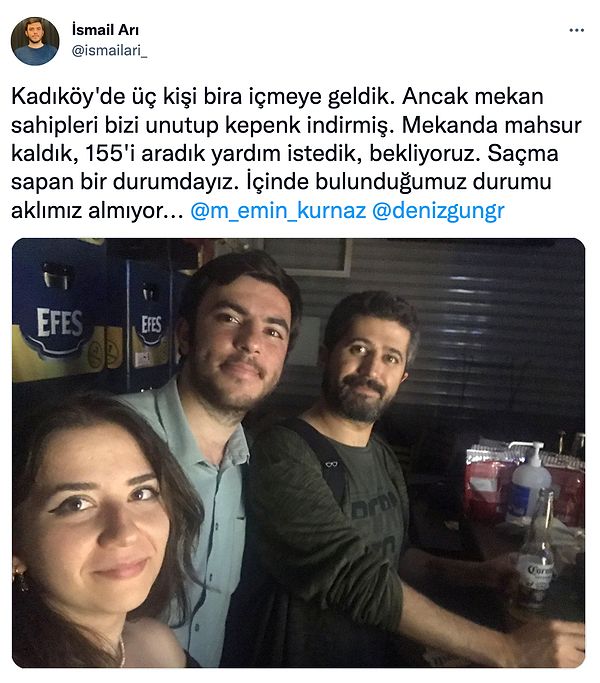 Mahsur kalan arkadaşlardan birinin attığı o tweet;