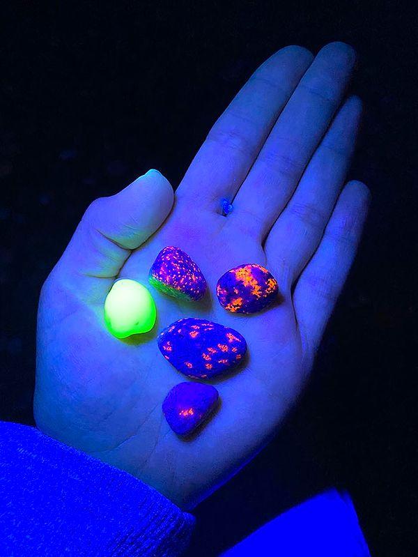 11. "Michigan Gölü kıyılarında bulduğum taşlara bakın. UV ışığı altında parlıyor!"
