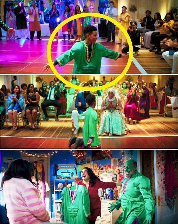 12. Aamir ve Tyesha'nın düğünü için dans edilen sahneye dikkatlice bakın.