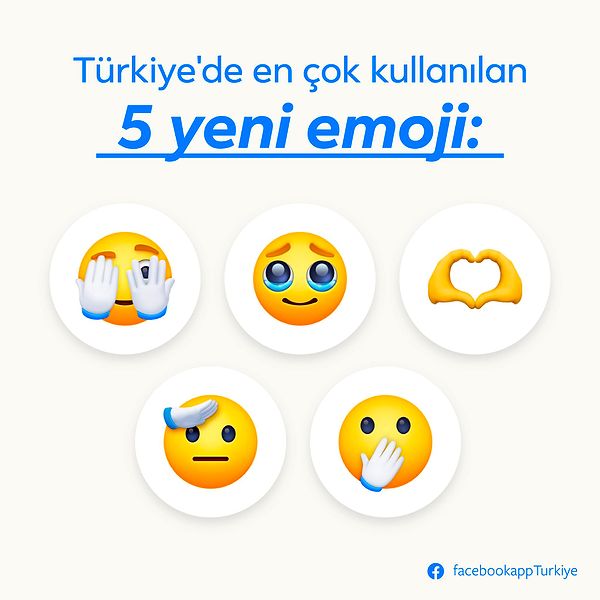 Facebook Türkiye tarafından paylaşılan en popüler 5 yeni emoji şu şekilde