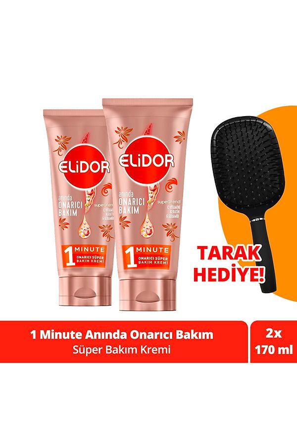 18. Elidor'un 1 dakikada onarıcı süper saç bakım kreminin ikili seti avantajlı fiyatıyla ve fırça hediyesiyle satışta.