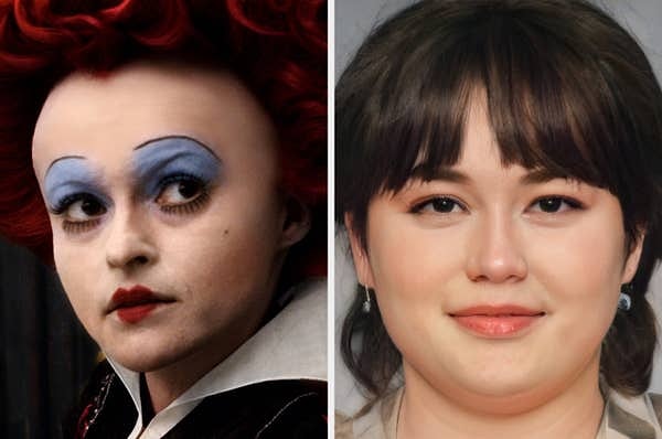 А вот как выглядит Королева Червей, созданная ИИ, по сравнению с Королевой Червей из "Алисы в стране чудес" в исполнении Хелены Бонэм Картер: