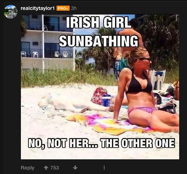 "İrlandalı kadın güneşleniyor. Hayır, hayır o değil diğeri"