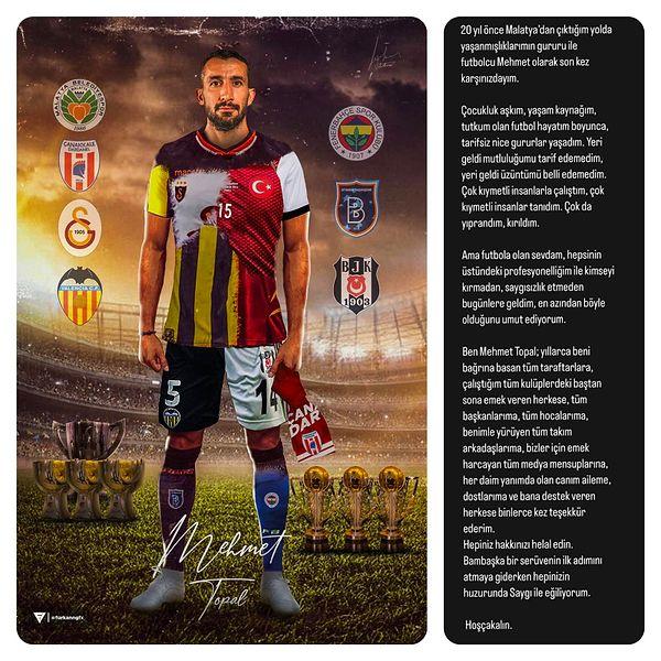 Duygusal bir paylaşım yapan Mehmet Topal, futbolculuk kariyerini noktaladığını şu satırlarla duyurdu:
