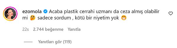 Oktar'ın paylaşılan fotoğrafına karşı kayıtsız kalamayan Mola, "Acaba plastik cerrahi uzmanı da ceza almış olabilir mi? Sadece sordum, kötü bir niyetim yok" yorumuyla dikkat çekti.