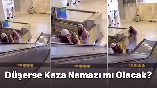 Yürüyen Merdiven Aşağıya Doğru İnerken Geri Geri Namaz Kılmaya Çalışan Hacılar