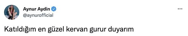 Bu hadsiz paylaşımı gören Aynur Aydın da "Katıldığım en güzel kervan gurur duyarım" cevabını verdi.