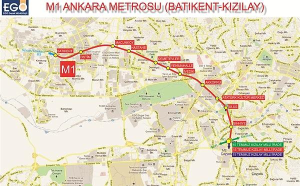 (M1) Batıkent Kızılay Metrosu Durak İsimleri