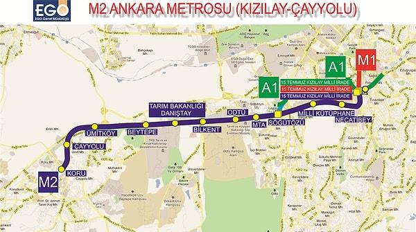 M2 Kızılay- Çayyolu Metrosu Durak İsimleri