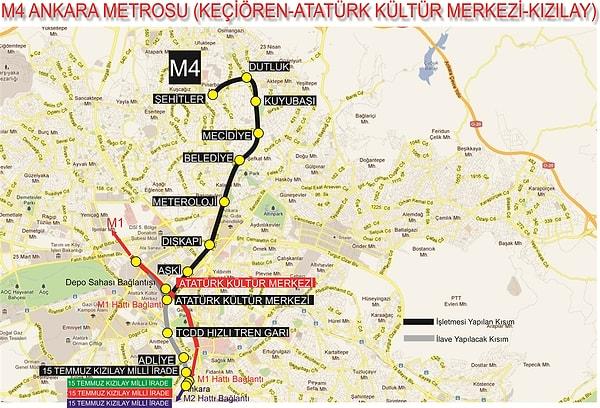 M4 Keçiören - Atatürk Kültür Merkezi- Kızılay Metrosu Durak İsimleri