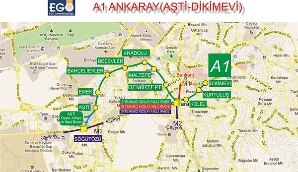 A1 Ankaray (Dikimevi-Aşti) Metrosu Durak İsimleri