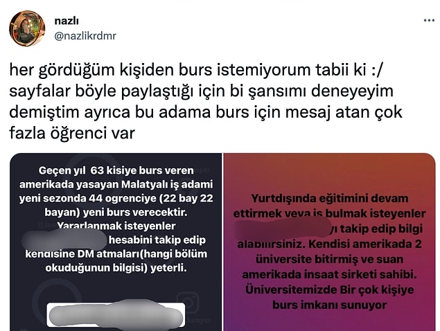 Instagram'da sürekli dönen ilgili burs postları ise bunlar ⬇️