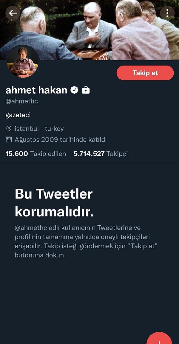 Olayın sosyal medyada konuşulması üzerine Ahmet Hakan sosyal medya hesabını 'korumalı' moda aldı👇