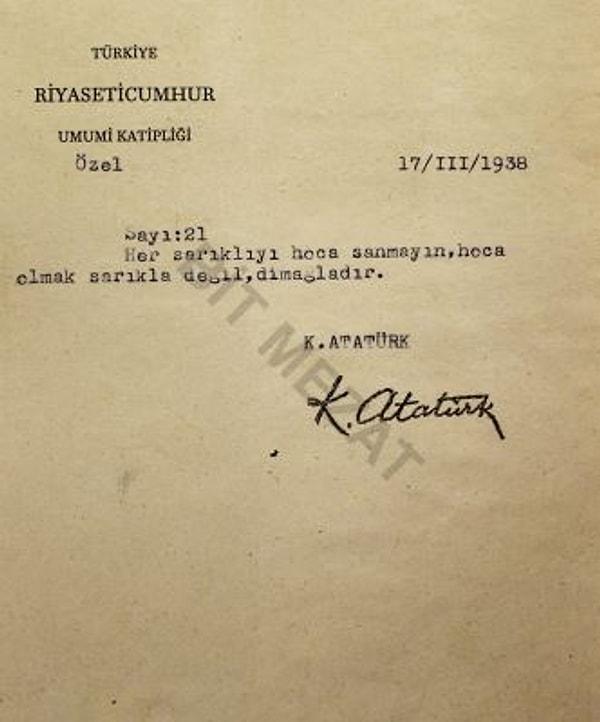 Mektubun yazıldığı “Türkiye Riyaseticumhur Umumi Katipliği” antetli ve altında “K. Atatürk” imzası taşıyan kağıtlara çeşitli mezat sitelerinden online olarak ulaşabilmek mümkün.