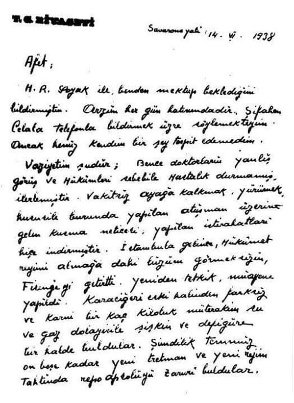 Atatürk'ün bizzat kaleme aldığı mektupla söz konusu mektup arasındaki üslup farkını görmeniz için manevi kızı Afet İnan'a yazılmış şu mektubu da sizlerle paylaşalım: