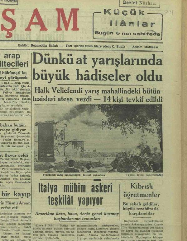 Bugün Türkiye'de neler oldu? 1949'da Veliefendi Hipodromu'nda seyirciler, at yarışlarına hile karıştırıldığı iddiasıyla hakem kulesini ve tribünleri yaktı.