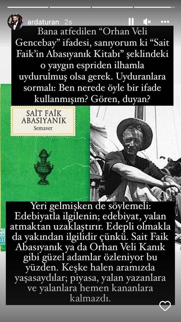7. İddia: Arda Turan “Orhan Veli Gencebay” isimli bir yazardan bahsetti.