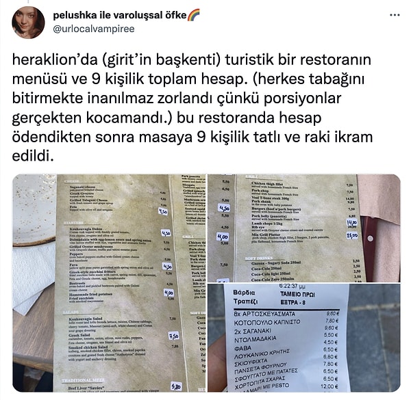 Turistik bir restoranın menüsü,