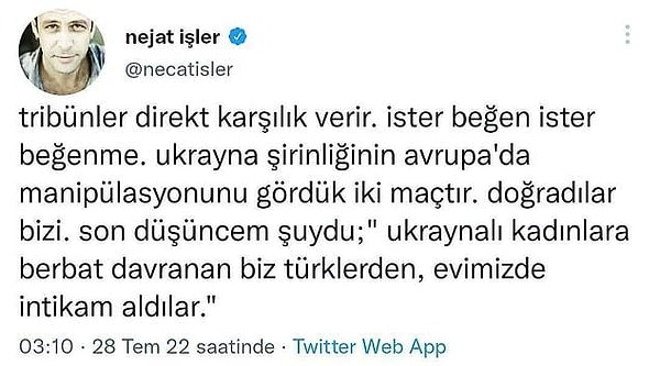 8. Olaylı geçen Fenerbahçe maçından sonra Nejat İşler, Twitter hesabı üzerinden olay açıklamalarda bulundu.