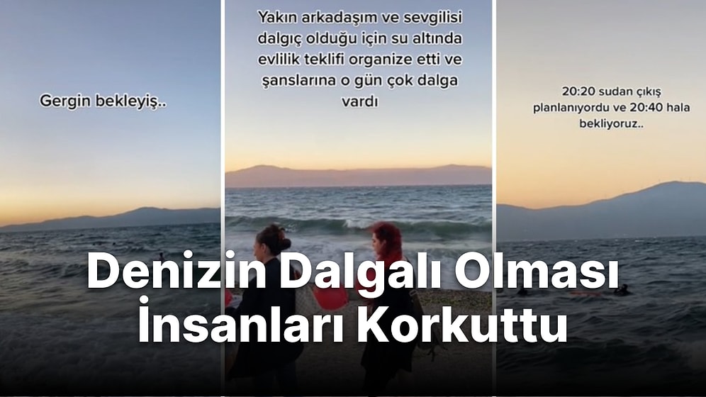 Su Altında Evlilik Teklifi Yapan Çift, Deniz Dalgalı Olunca Karada Bekleyen İnsanlara Gergin Anlar Yaşattı