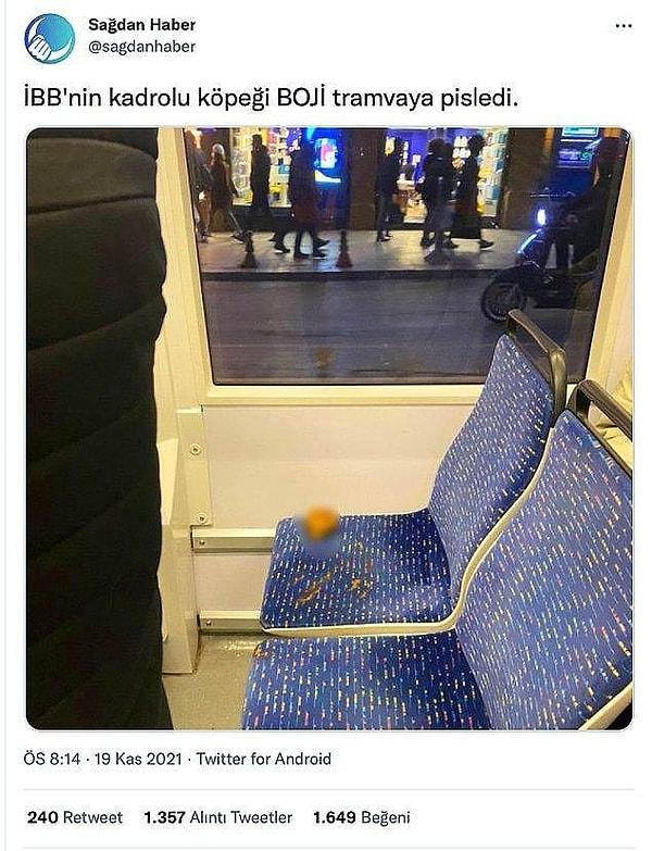Hatta Boji'nin toplu taşımalarda gezmesinden rahatsız olan birileri, Twitter'da “İBB’nin kadrolu köpeği BOJİ tramvaya pisledi” paylaşımı yapmıştı ve daha sonra da yaşlı bir adamın cebindeki dışkıyı koltuğa koyduğu ortaya çıkmıştı.