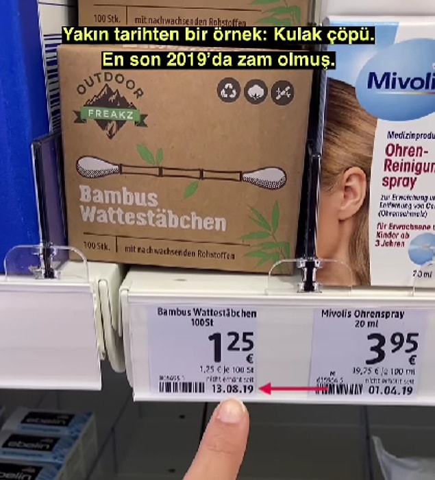 Nispeten yakın zamanda zam gelmiş bir ürün tam 3 yıl olmuş kulak çubuklarına zam yapılmamış. 100'lüsü 1,25 euro olurken, (düz hesap 18,30 dersek) 22,86 TL ediyor.