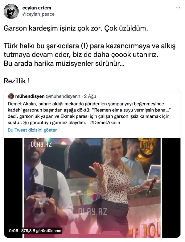 Demet Akalın'a verilen tepkilerin yankısı sürerken, bir çıkış da şarkıcı Ceylan Ertem'den geldi.