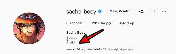 Sacha Boey'in Instagram sayfasına girince bio kısmında 'ٱلْحَمْدُ لِلَّٰهِ' yazdığını gördük. 'Tanrıya şükürler olsun' demekmiş. 'Galatasaray' yazmıyor.