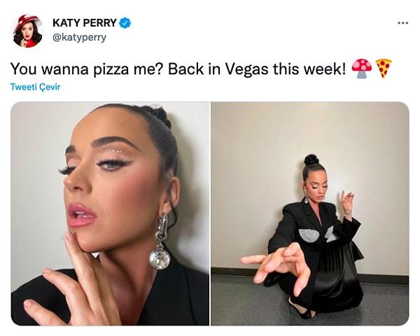 Şarkıcının kendisi de sosyal medyada dönen muhabbetten haberdar olacak ki "Beni pizzalamak ister misiniz? Bu hafta Vegas'a geri dönüyorum!" yazarak fotoğraflarını paylaştı. 😅