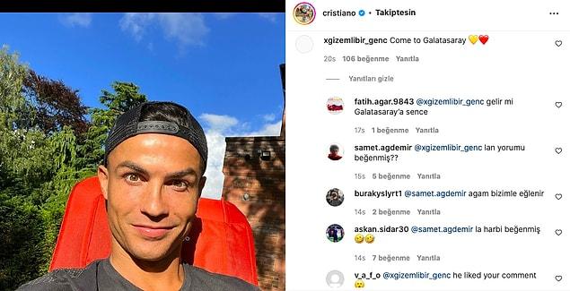 Fakat Atletico Madrid taraftarı bir istisna. Cristiano Ronaldo'nun dün paylaştığı gönderisinde bir takipçisi ona 'Come to Galatasaray' yazıyor.