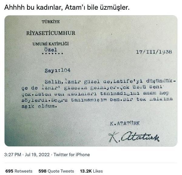 3. İddia: Atatürk, Salih Bey'e Latife Hanım ve kadınlarla ilgili duygusal bir telgraf çekti.