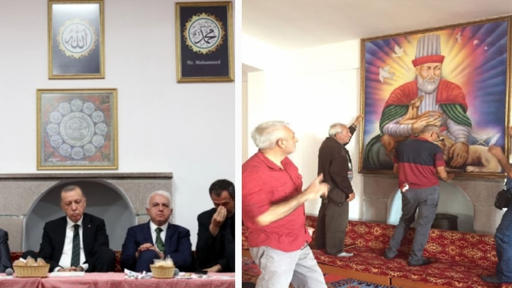 Erdoğan'ın Cemevini Ziyareti Öncesi Kaldırılan Tablolar Yeniden Asıldı