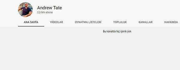 2.3 milyon aboneye sahip olan Fenerbahçe'nin YouTube hesabındaki tüm içerikler silindi ve ismi 'Andrew Tate' olarak değiştirildi.