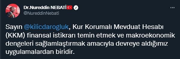Bu sözler üzerine KKM'nin mimarı bu konuda içinin o gece "kıpır kıpır" olduğunu açıklayan Hazine ve Maliye Bakanı Nureddin Nebati, sosyal medyadan Kılıçdaroğlu'na cevap verdi