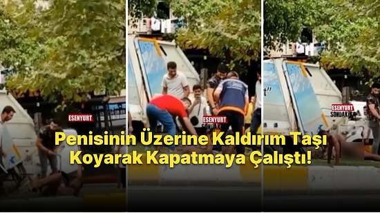 Çıplak Bir Şekilde Sokakta Spor Yapan Siyahi Erkeğin Penisini Gizlemek İçin Kaldırım Taşı Koyan Vatandaş