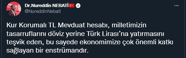 Son günlerde CHP Genel Başkanı Kemal Kılıçdaroğlu'nun KKM açıklamaların karşılık veren Bakan Nebati, bugün de yeniden KKM'ye yönelik Twitter hesabından paylaşımlarda bulundu
