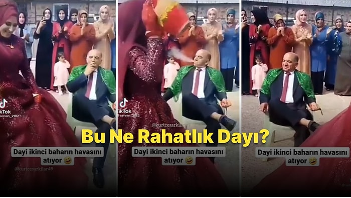 Gelin Önünde Dans Ederken Bacak Bacak Üstüne Atıp Bir Elinde Tespih Diğer Elinde Sigarayla Takılan Damat Dayı