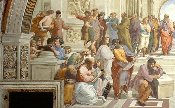 Resimdeki diğer insanlar, düşüncelerine göre Platon ve Sokrates'in tarafları olarak ayrılıyorlar. Platon'un tarafında kimler varmış bir bakalım!