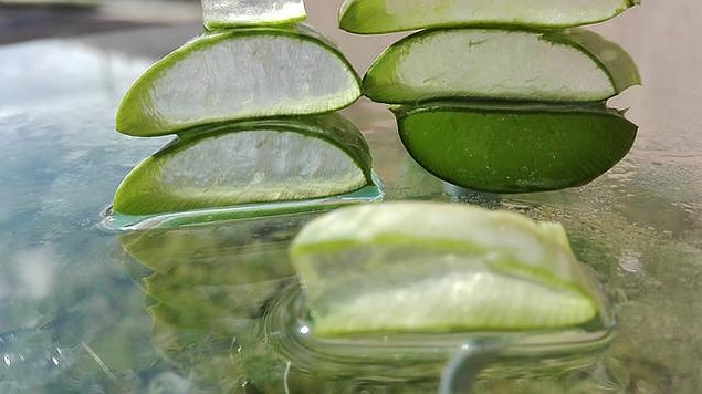 Aloe verayla cilt yatıştırıcı buz küpleri elde edin.
