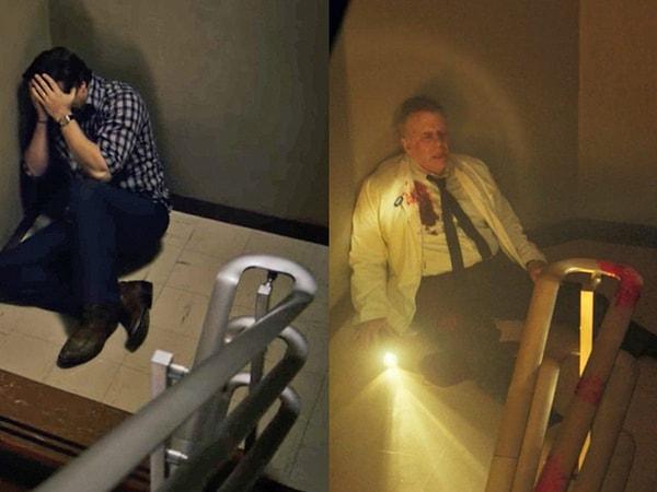 8. Hopper ve Dr. Owens'ın ikisi de bu merdiven boşluğunda gösterildi ve David Harbour, Sara'nın öldüğü hastane ile laboratuvar arasında bir bağlantı olduğunu ima etti.