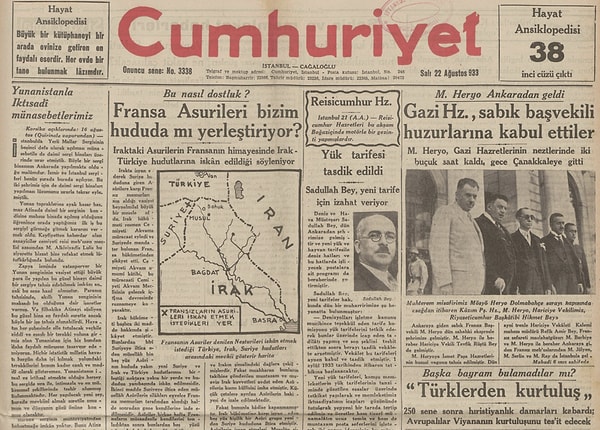 Bugünün eski gazetesi: 22 Ağustos 1933