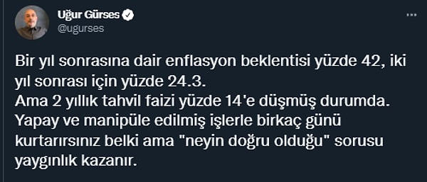 Uğur Gürses, piyasadaki hareketlerin yapay oluştuğunu vurguluyor