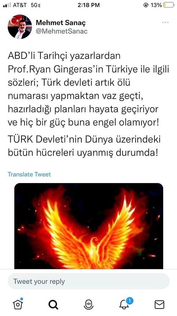 Twitter'da bir troll, tarihçi Ryan Gingeras'ın 'Türk devleti ölü taklidi yapmaktan vazgeçti' dediğini duyurdu.