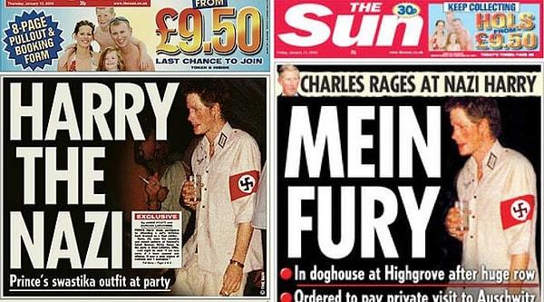 15. Bunun ardından Harry’nin akıllara kazınan ikinci görüntüsü, 2005 yılında ‘The Sun’ gazetesinin manşetlerine oturan Nazi amblemli kostümü oldu.