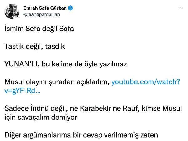 Bu tweet bombardımanının ardından Gürkan da ismini düzelterek başladı. Gökçek'in alışılagelmiş imla hatalarını düzeltti ve devam etti.